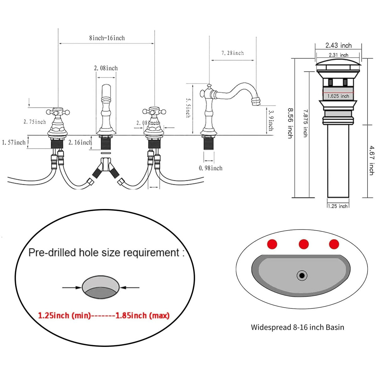 UFINE Widespread Bathroom Faucet with Drain Assembly & Reviews Wayfair